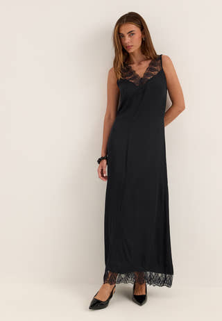 Awclaire Sl V-neck Ankle Lace Dress Blue