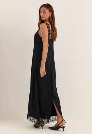 Awclaire Sl V-neck Ankle Lace Dress Blue