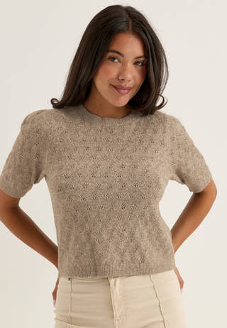 Vmdoffy Stitch 2/4 O-NECK PULLOVER Beige
