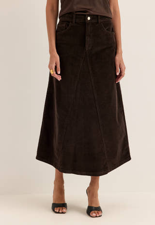 Vmgina Hr Calf Cord Skirt Brown