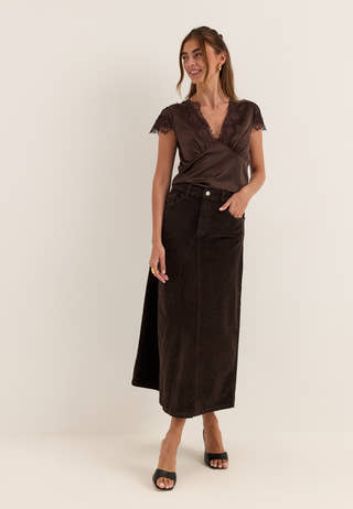 Vmgina Hr Calf Cord Skirt Brown