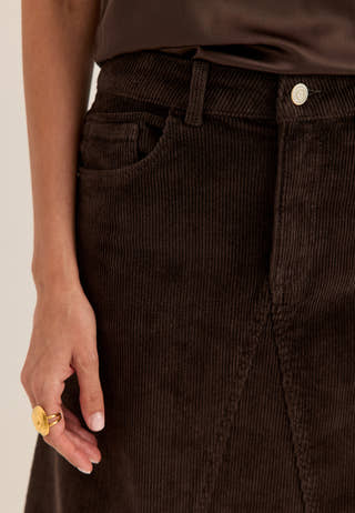 Vmgina Hr Calf Cord Skirt Brown