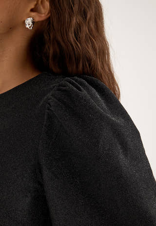 Puff Sleeve Sparkling Dress Black