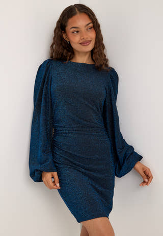 Puff Sleeve Sparkling Dress Blue