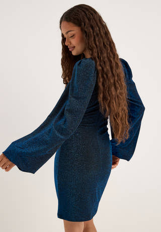 Puff Sleeve Sparkling Dress Blue
