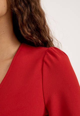 Mini Button Balloon Dress Red
