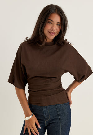 Funnel Neck Top Brown