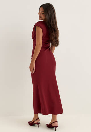 Asymmetric Draped Midi Dress Red