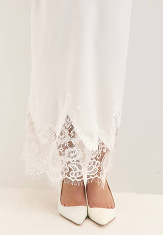 Lace Satin Maxi Dress White
