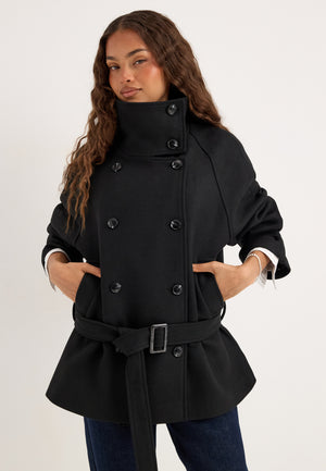 Dropped Waist Wool Blend Jacket Black