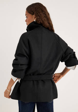 Dropped Waist Wool Blend Jacket Black