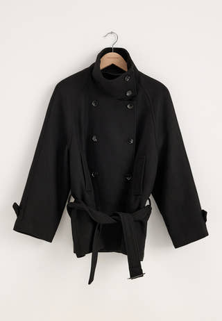 Dropped Waist Wool Blend Jacket Black
