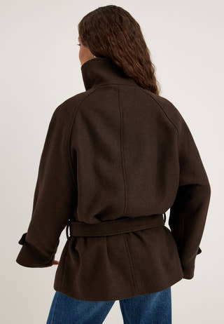 Dropped Waist Wool Blend Jacket Brown