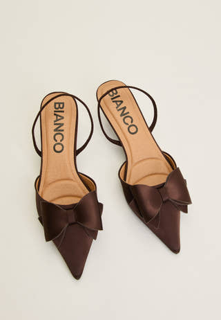 Biakristin Kitten Heel Bow Slingback Satin Brown