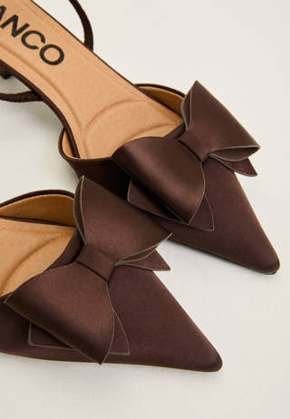 Biakristin Kitten Heel Bow Slingback Satin Brown