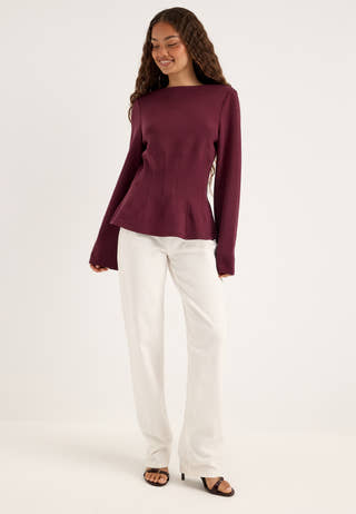 Peplum Long Sleeve top Red