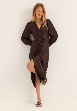 Viravenna L/S V-NECK ANKLE WRAP DRESS Brown