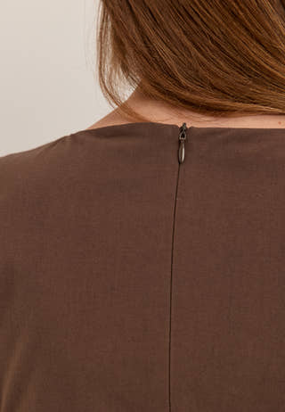 V-shaped Rushed Midi Dress Brown