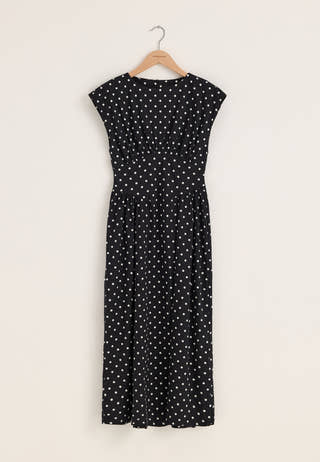 V-shaped Rushed Midi Dress Dotted