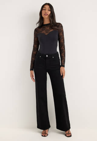 Pcmilly Ls Lace Bodystocking Black