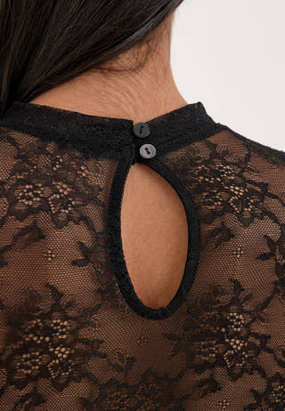 Pcmilly Ls Lace Bodystocking Black