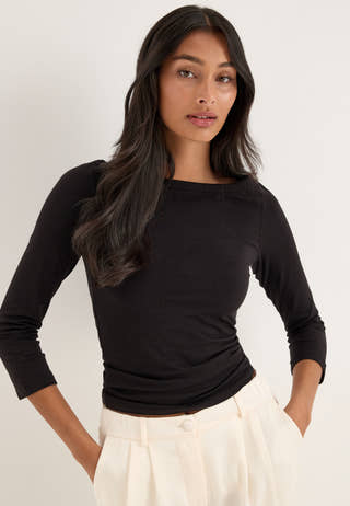 Pcphoebe 3/4 BOATNECK TOP JRS Black