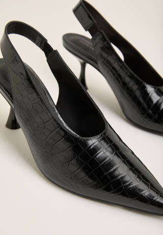 High Vamp Pointy Slingback Black