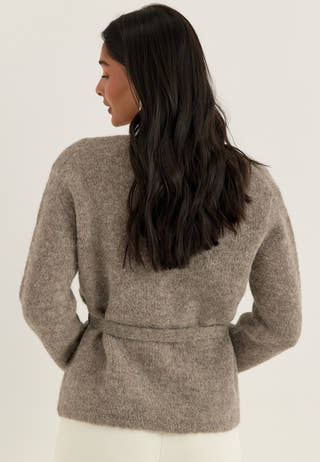 Slfgabriella Ls Knit Belt Cardigan Beige