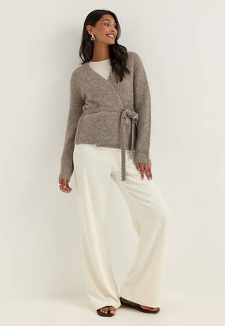 Slfgabriella Ls Knit Belt Cardigan Beige