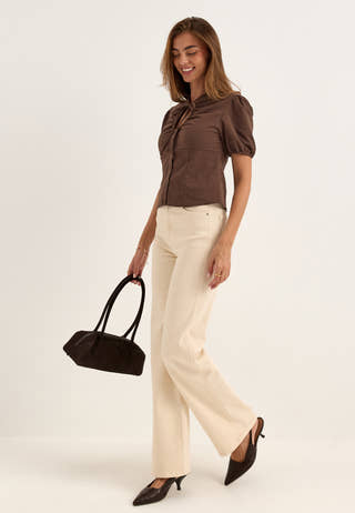 Ruched Keyhole Shirt Brown