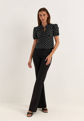 Ruched Keyhole Shirt Dotted