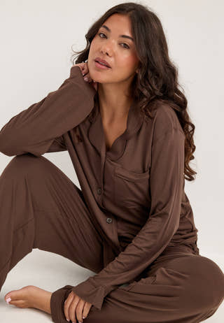 Pceline Ls Nightwear Set Brown