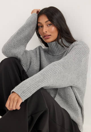 Objfippi L/S OZ KNIT PULLOVER Grey