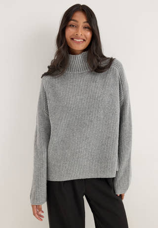 Objfippi L/S OZ KNIT PULLOVER Grey