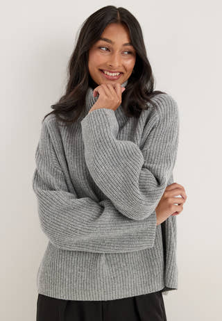 Objfippi L/S OZ KNIT PULLOVER Grey