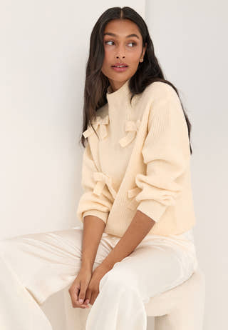 Onllisa Ls Bow Pullover Knt Beige