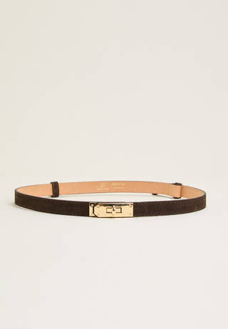 Suede Belt With Turn Lock Brown