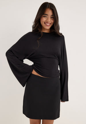 Long Sleeve Fitted Top Black