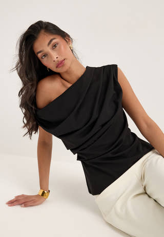 Asymmetric Draped Top Black