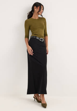 ¾ Sleeve V-Neck Top Green