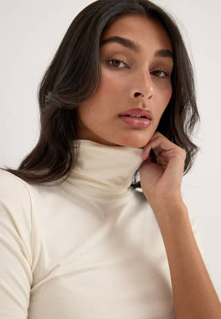 Longer Sleeve Turtleneck Top White