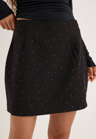 Pckamil Rhinestones Hw Mini Skirt Black