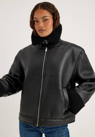 Pcava Coated Aviator Jacket Black