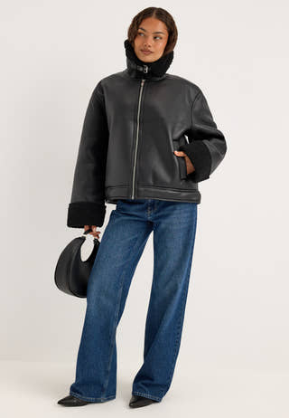 Pcava Coated Aviator Jacket Black