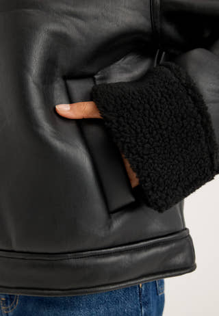 Pcava Coated Aviator Jacket Black