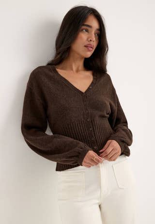 Pcsally Ls V-neck Button Knit Brown