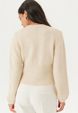 Pcsally Ls V-neck Button Knit Beige