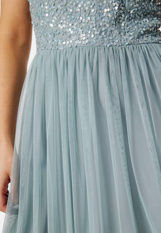 Short Sleeve Sequin Embellished Maxi Dress