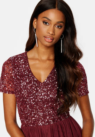 Short Sleeve Sequin Embellished Midi Dress