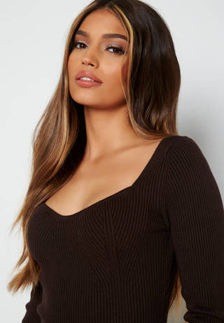 Sweetheart Rib Knit Midi Dress